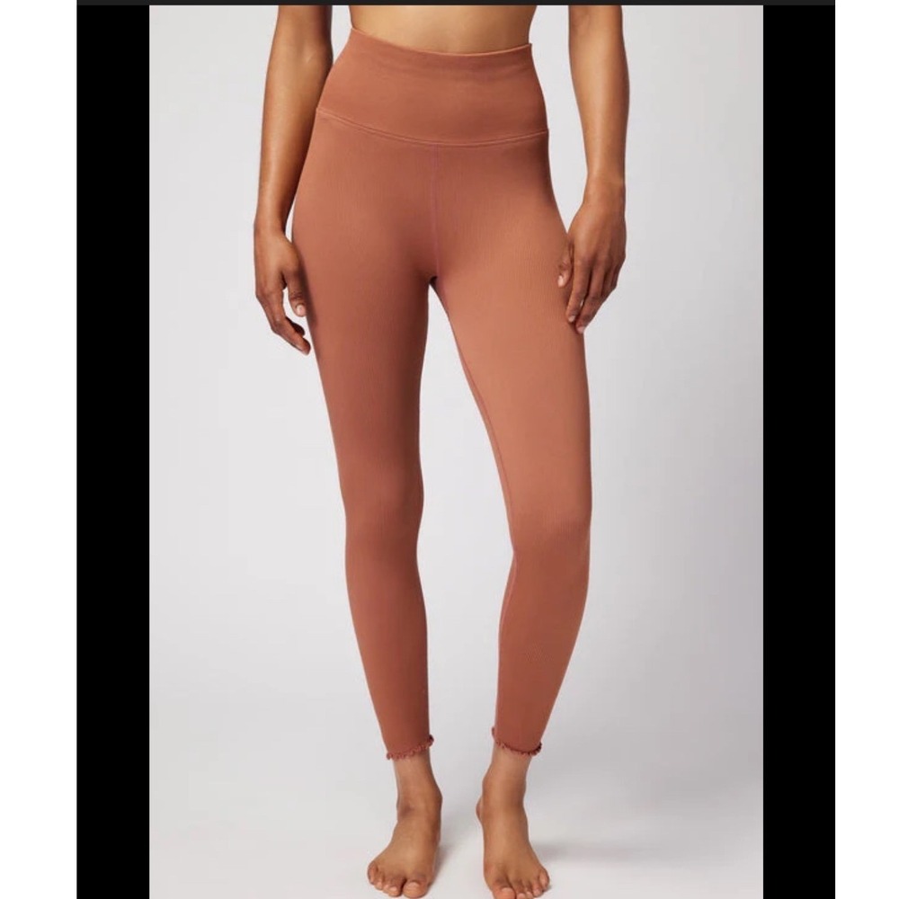 Spiritual Gangster | Deep Rust‎ Love Sculpt Ribbed Scalloped Hem Leggings, XS/S